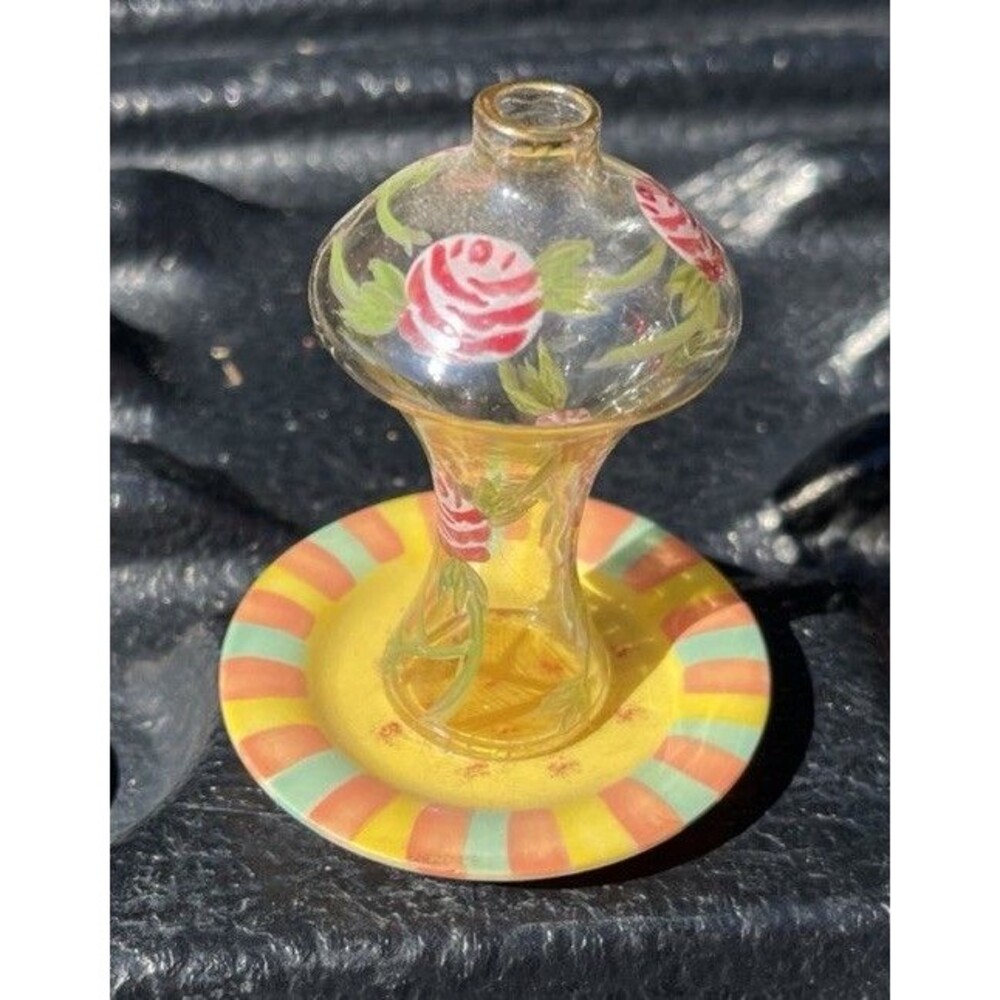 Russ Berrie Handpainted Miniature Glass Oil Lamp Gilded